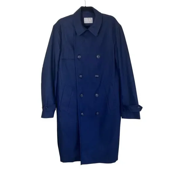 Banana Republic Mens Heritage Collection Navy Water Repellent Long Trench Coat - Picture 3 of 16